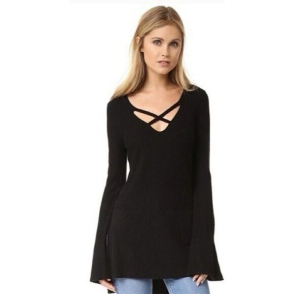 Free People Black Crisscross L/S Sweater Dress Tunic | Boho Twilightcore Casual - Picture 10 of 11
